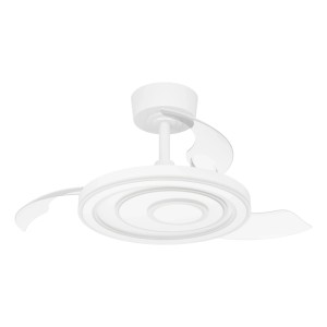 Weißer Eglo LED-Deckenventilator Riomaggiore, 77 cm, mit integrierter Leuchte und transparenten, ausziehbaren Flügeln.