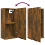 Wand-Badschrank in Räuchereiche (32x20x67 cm) mit offener und geschlossener Tür.