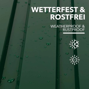 Grüne Karat Trapezbleche (15er-Set) mit Wasserperlen, wetterfest und rostfrei.