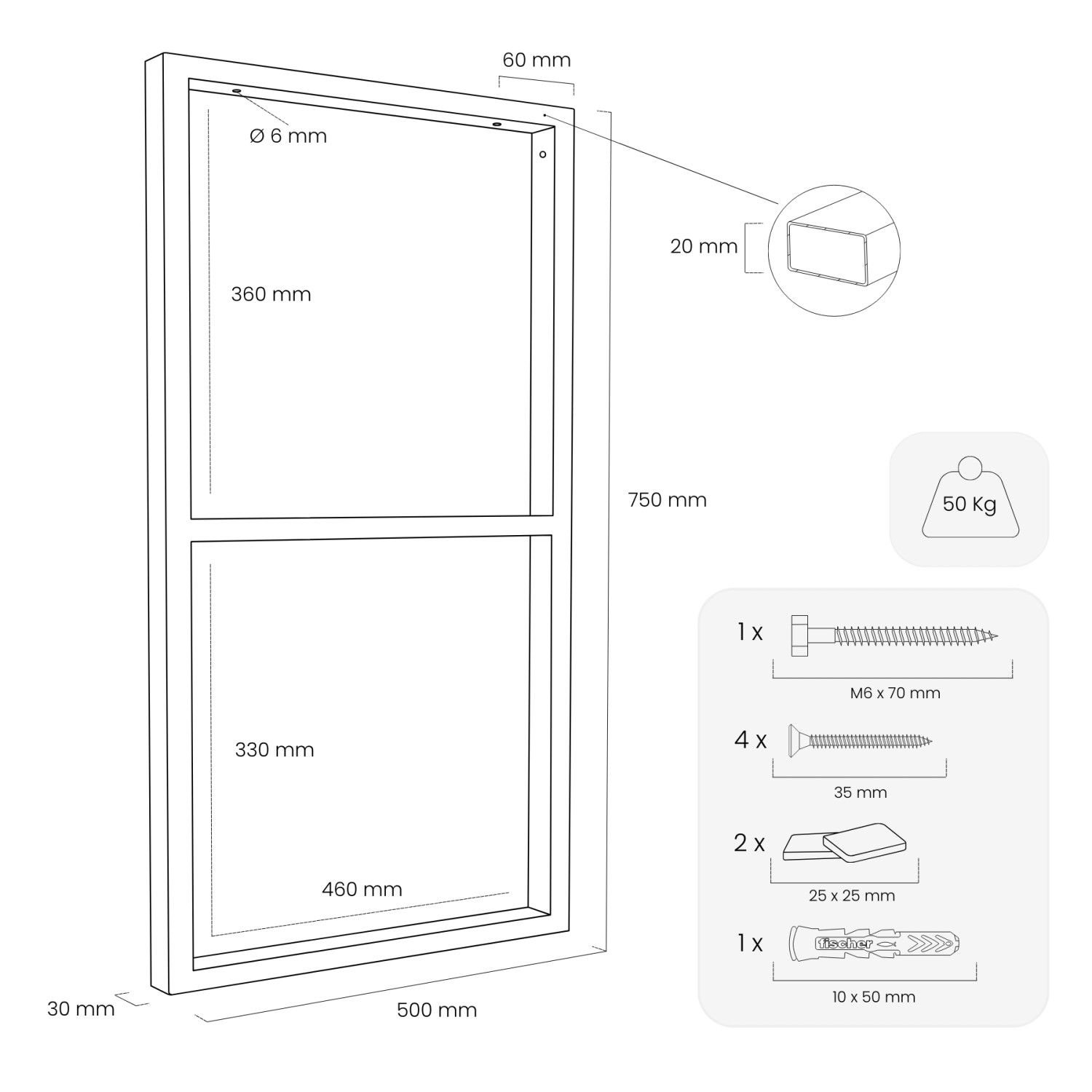 HEVVA Gestell Doppel-Waschtisch NECKAR 50 cm Tief 2er Set Schwarz_4