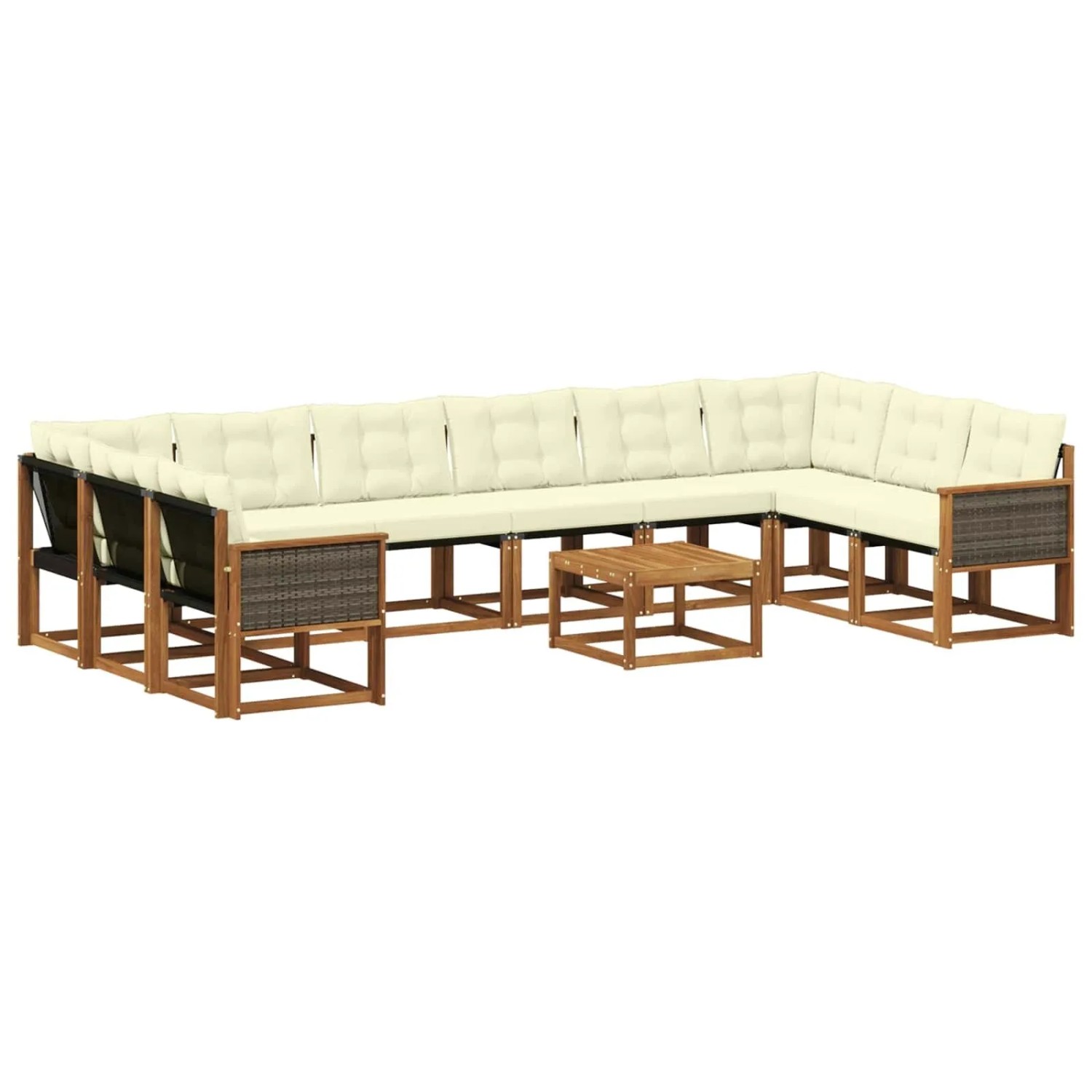 vidaXL Outdoor-Sofagarnitur mit Kissen 11 Stk Natur und Creme 3382250