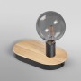 Ledvance Tischleuchte Decor Holz, braun-schwarz, mit runder Vintage-Glühbirne.