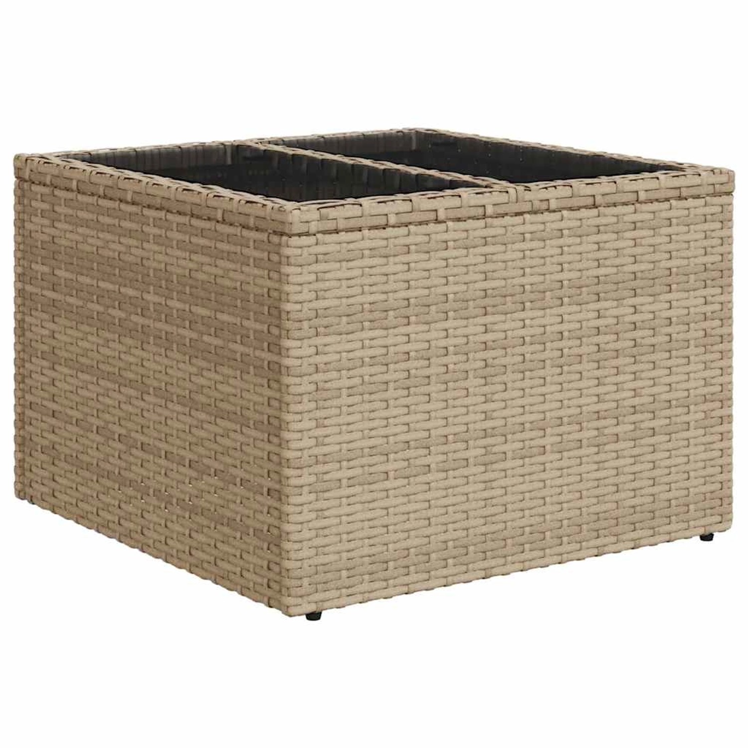 Beiger vidaXL Hocker aus Polyrattan, Teil des Garten-Sofa-Sets. Quadratische Form, wetterfestes Material.