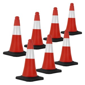 Set aus 7 rot-weißen Verkehrskegeln (51 cm) mit schwerem Fuß für Straßen, Baustellen und Parkplätze.