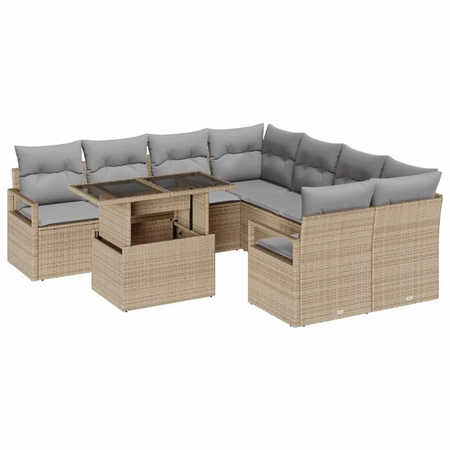 vidaXL Garten-Sofa-Set mit Kissen 9-Tlg Beige und Hellgrau Poly-Rattan 3348796