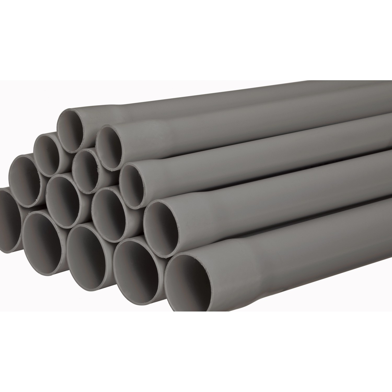 Graue, starre Isolierrohre EN-16, 2 m lang, für die Aufputzmontage im Innen- und Außenbereich.