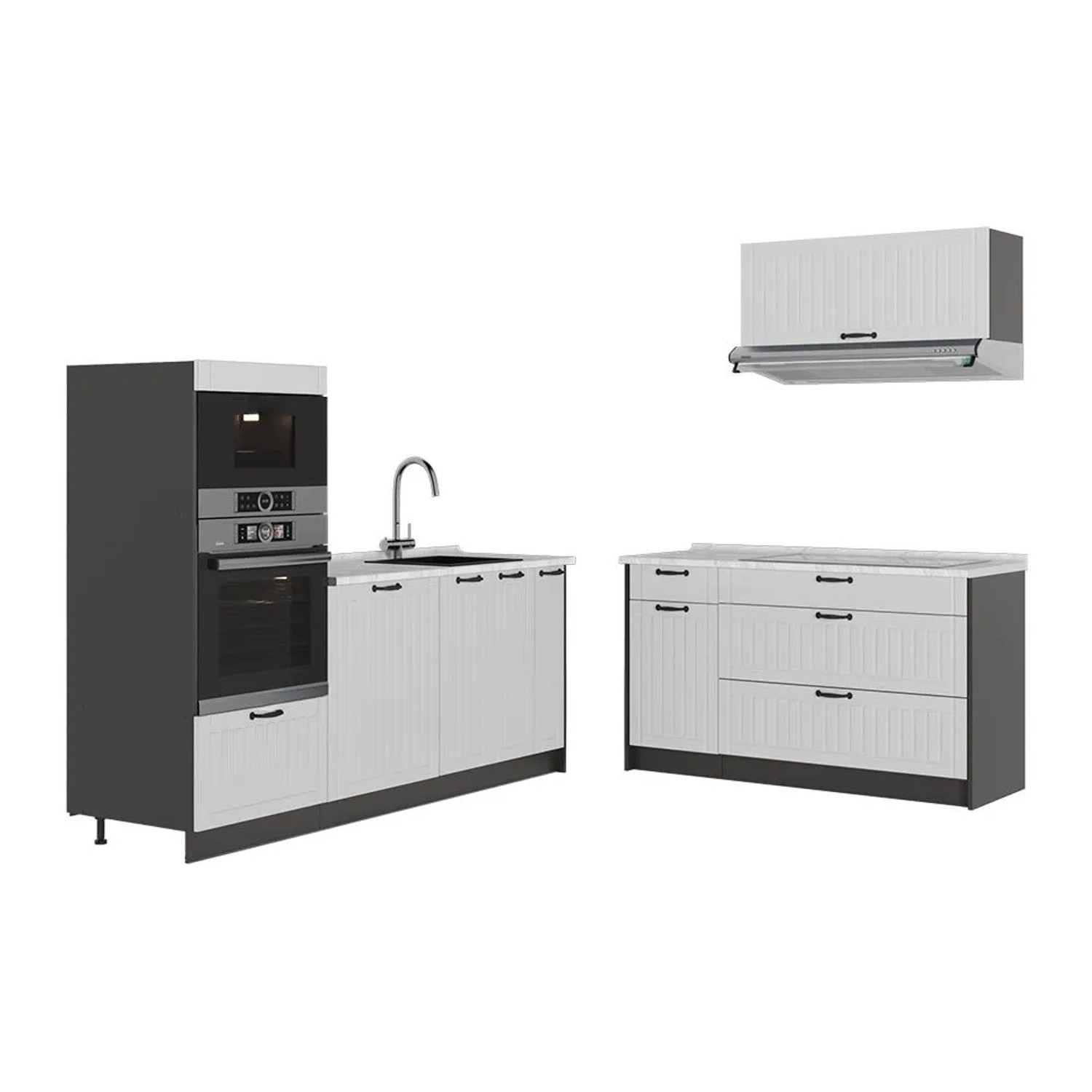Vicco Küchenzeile Fame-Line Weiß Landhaus/Anthrazit 340 x 154 AP Marmor Art Nr 63883