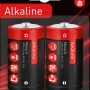 Verpackung mit zwei Alkaline Batterien Mono D, geeignet für Taschenlampen und Spielzeug.