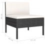 Schwarzes Rattan Gartenmöbel-Element mit cremeweißen Auflagen, Teil eines Lounge-Sets.