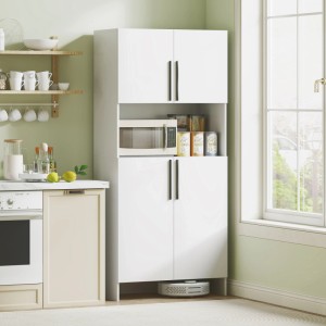 Weißer HOMCOM Küchenschrank (79x40x175cm) mit Doppel- und Einzeltüren für Küche oder Esszimmer.