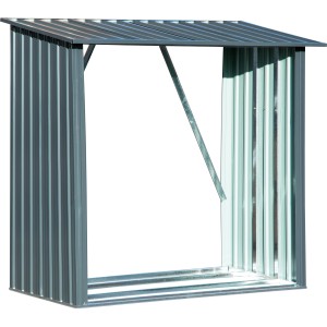 Graues Dobar Kaminholzregal Madera aus Metall, zur Lagerung von Brennholz im Außenbereich.