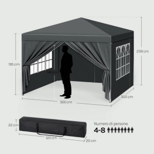 WOLTU Pavillon Pop-Up Wasserdichter Sonnenschutz Pagodenzelt 3x3 m Anthrazit