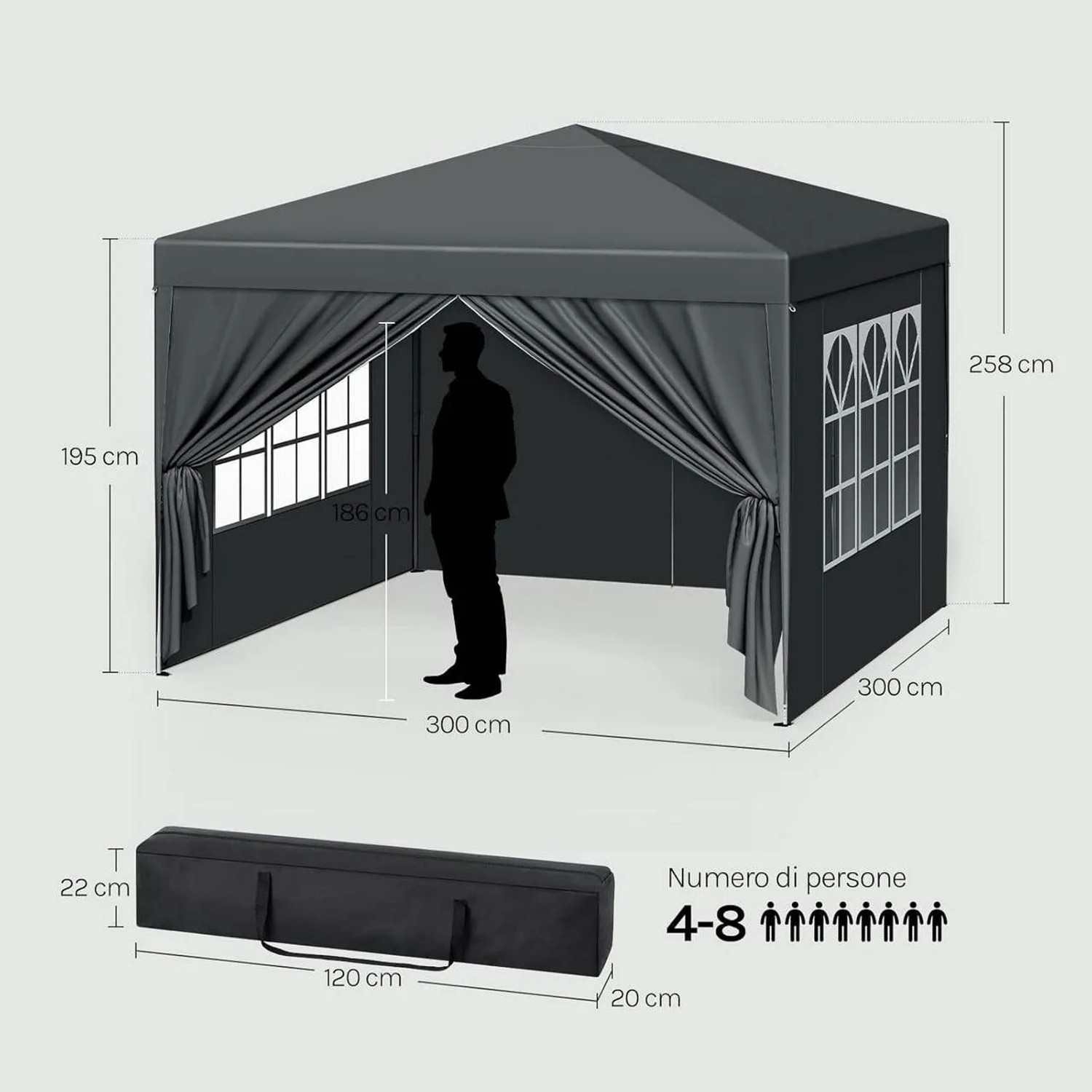 WOLTU Pavillon Pop-Up Wasserdichter Sonnenschutz Pagodenzelt 3x3 m Anthrazit_3