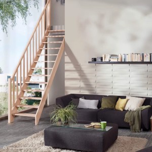 Treppen Intercon Holztreppe Casablanca Raumspartreppe Buche Massiv Naturbelassen Gerade Mit 60 cm Treppenbreite Einseitiges Geländer Ohne Setzstufen