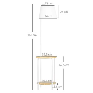 HOMCOM Stehleuchte mit 2 Ablagen aus Leinen Metall Weiß 162 cm exkl. Glühbirne