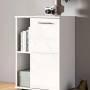Weißer Hochglanz Schuhschrank Grazie mit offenen Fächern und Tür. Modernes Design für Flur und Stauraum.