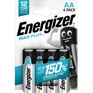 4er-Pack Energizer Max Plus AA Mignon Batterien, Alkali-Batterien für Geräte mit hohem Energiebedarf.