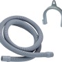 Grauer Ablaufschlauch (3 m) aus PVC mit zwei Anschlussmuffen und Halterung für Wasch- und Spülmaschine.