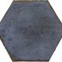 Azurblaue, glänzende Wandfliese im Hexagon-Design aus Steingut, 15x17,5 cm.