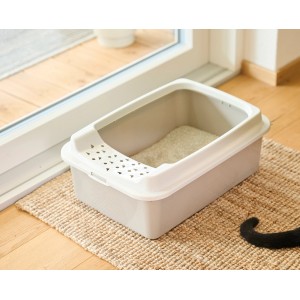 Rotho Katzentoilette Eco Bonnie Tray M in Cappuccino mit Einstieg von oben und Katzenstreu.
