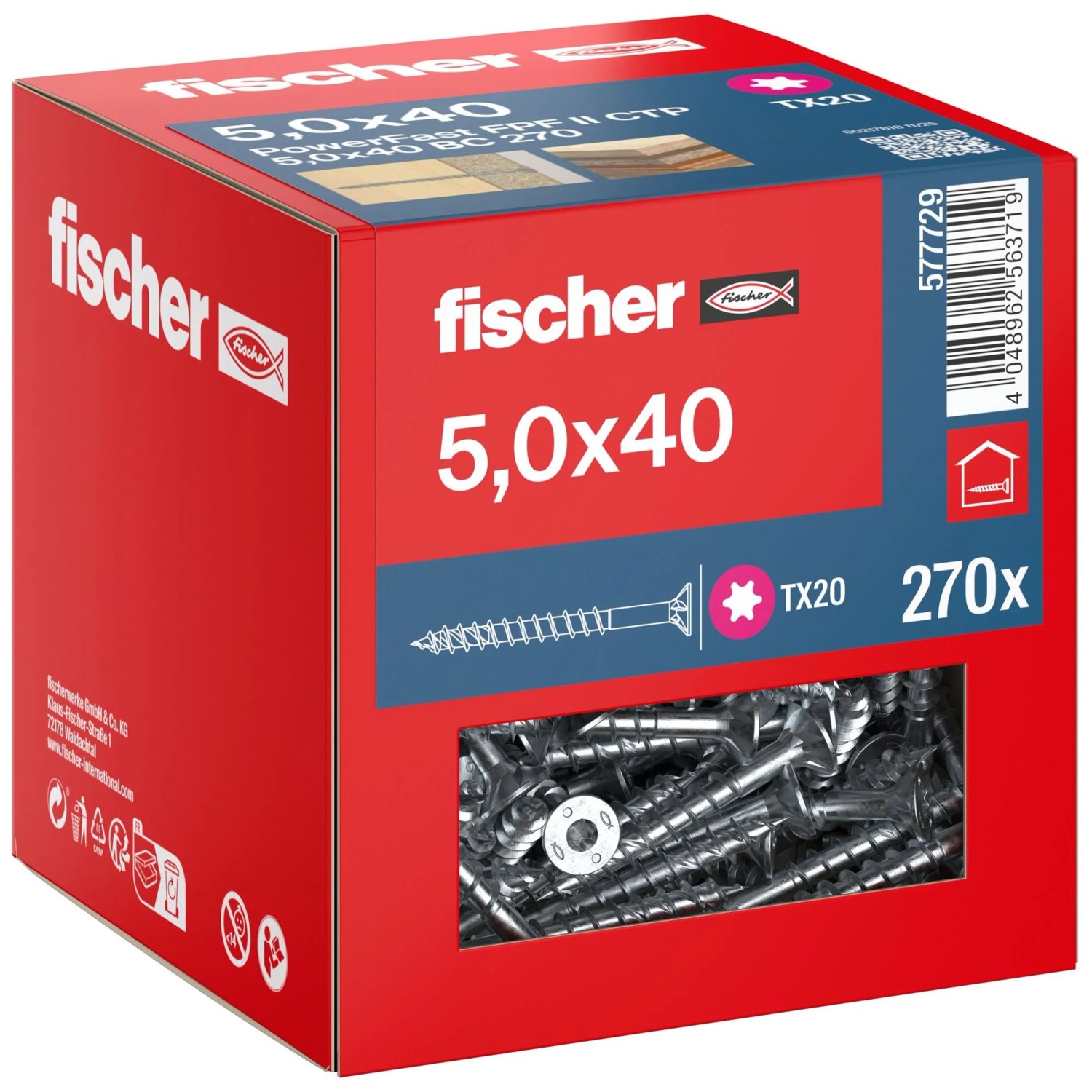 Fischer Schraube PowerFast II Senkkopf TX Teilgewinde Ø 5 x 40 mm 270 Stk