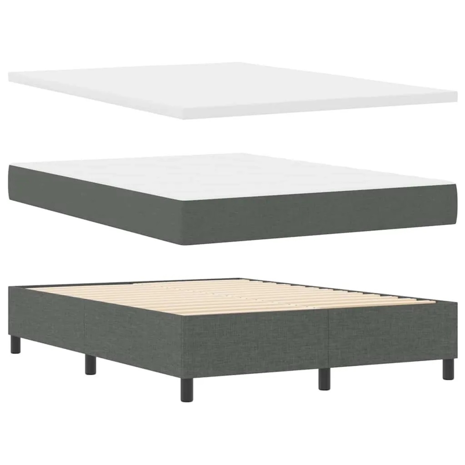 vidaXL LED Boxspringbett mit Matratze Dunkelgrau 140 x 190 cm Stoff 3343561