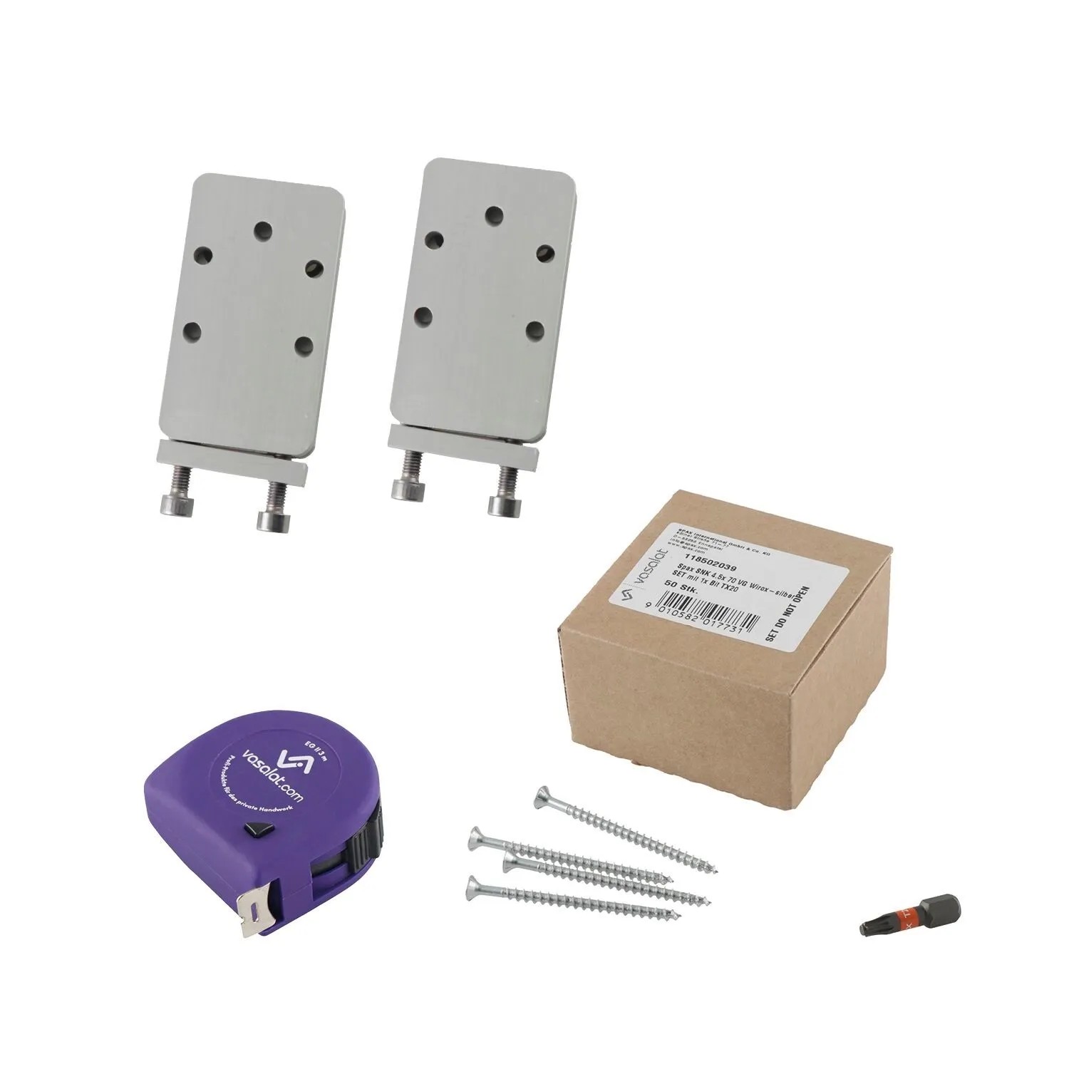 vasalat Set HVP Schwerlastverbinder 40x70x12 mm mit Sicherung Spaxschrauben & Bit TX20