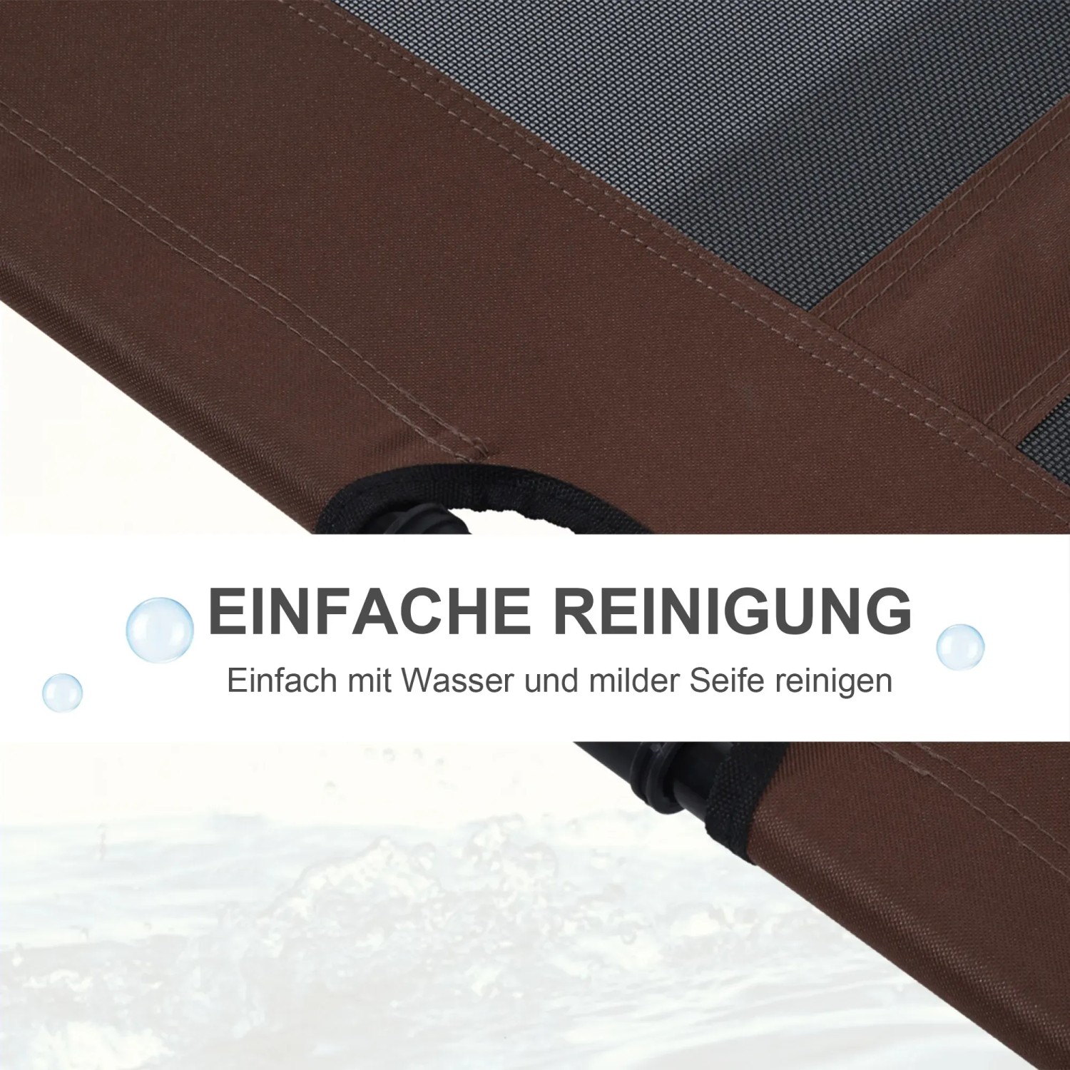 Detailaufnahme: PawHut Hundeliege, brauner Stoff und Netzgewebe, einfache Reinigung.