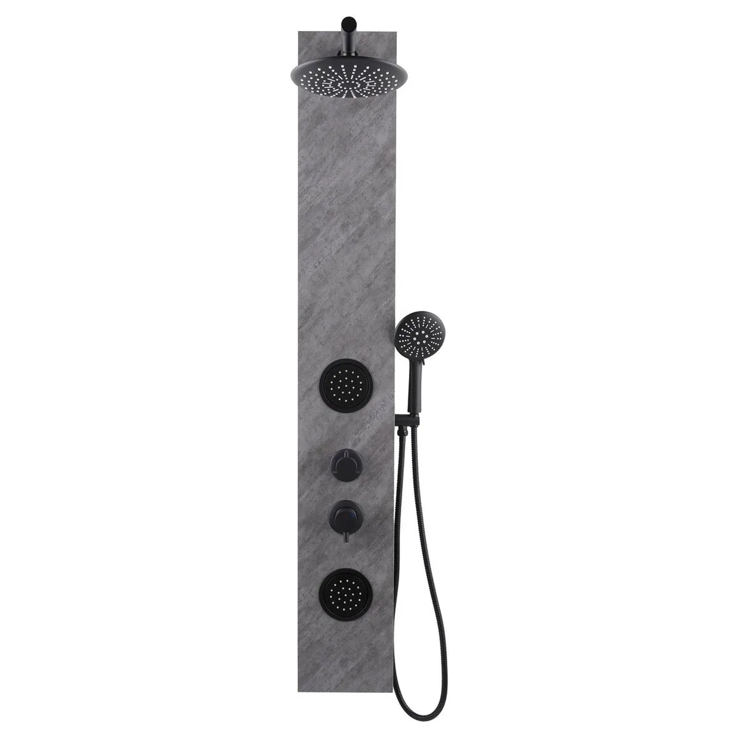Swiss Aqua Technologies Duschpaneel mit Mischer und Rainshower Hydromassage 20 CM Steindekor Schwarz