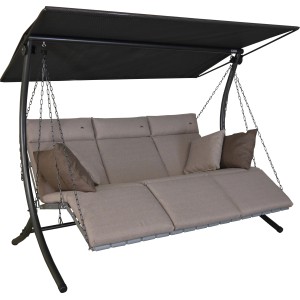 Angerer Hollywoodschaukel Luxus Smart Sand mit verstellbarem Sonnendach und bequemen Kissen.