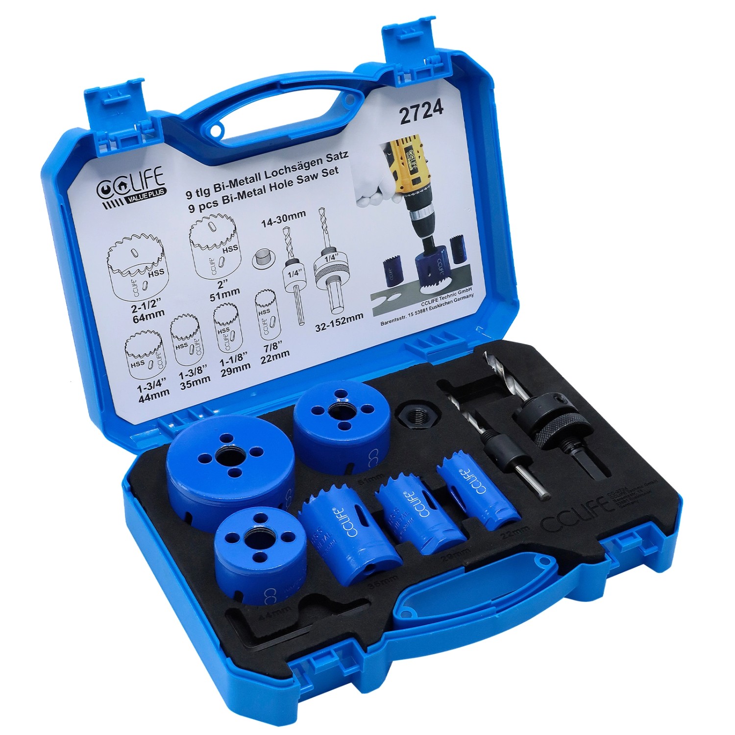 CCLIFE 8tlg Lochsäge HSS Bi-Metall 22-64mm Loch Dosen Bohrer 38mm für Metall Holz PVC