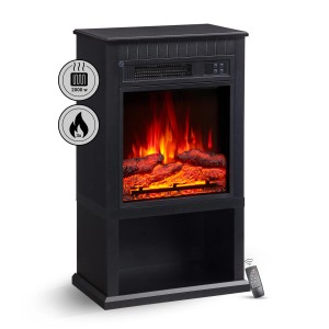 Schwarzer BALDERIA Elektrokamin Standkamin mit 3D-Flammeneffekt und Heizung.