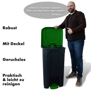 KARAT Mülleimer Olaf, 80 Liter, grün, mit Fußpedal. Tretmülleimer für Küche, Bad oder Büro.