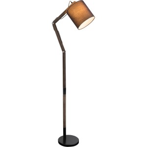 Globo Stehleuchte Mattis, schwarz mit Holzdetails. Moderne Design-Stehlampe, höhenverstellbar.