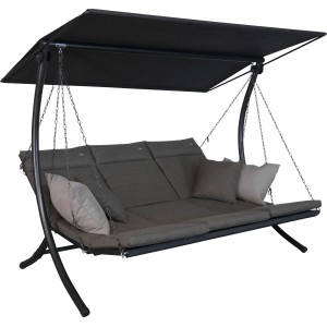 Angerer Hollywoodschaukel Swing Smart Olive, 3-Sitzer mit Sonnendach und Kissen.