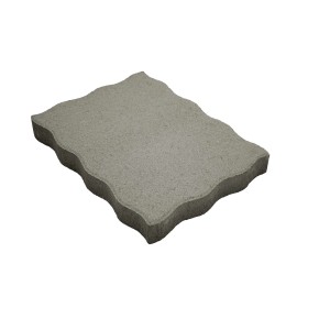 Graue Rasterplatte (40x30 cm) mit gewelltem Rand, geeignet als Terrassen- oder Gehwegplatte.