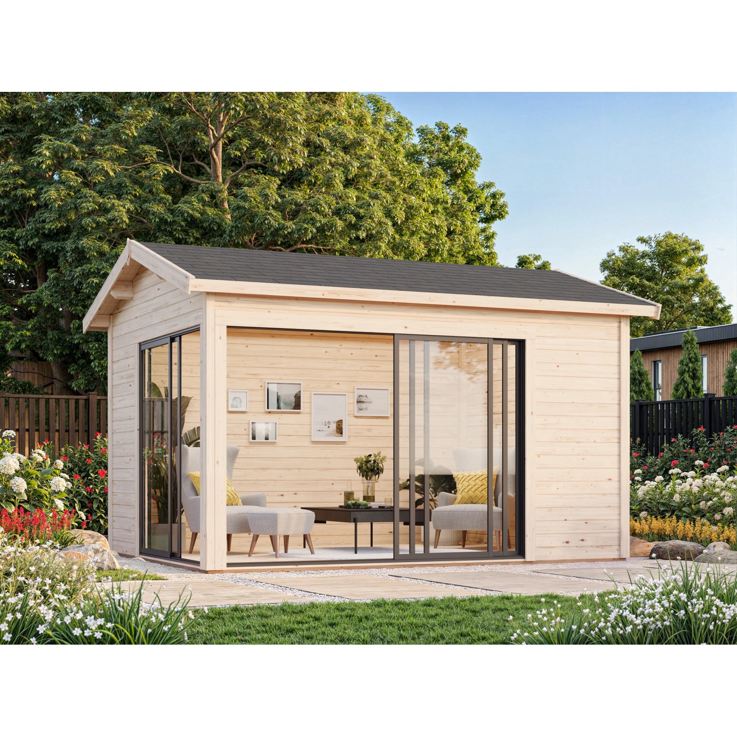 Palmako Gartenhaus Amanda Slide Plus 390 x 300 cm Hellgrau-Anthrazit FSC® günstig online kaufen