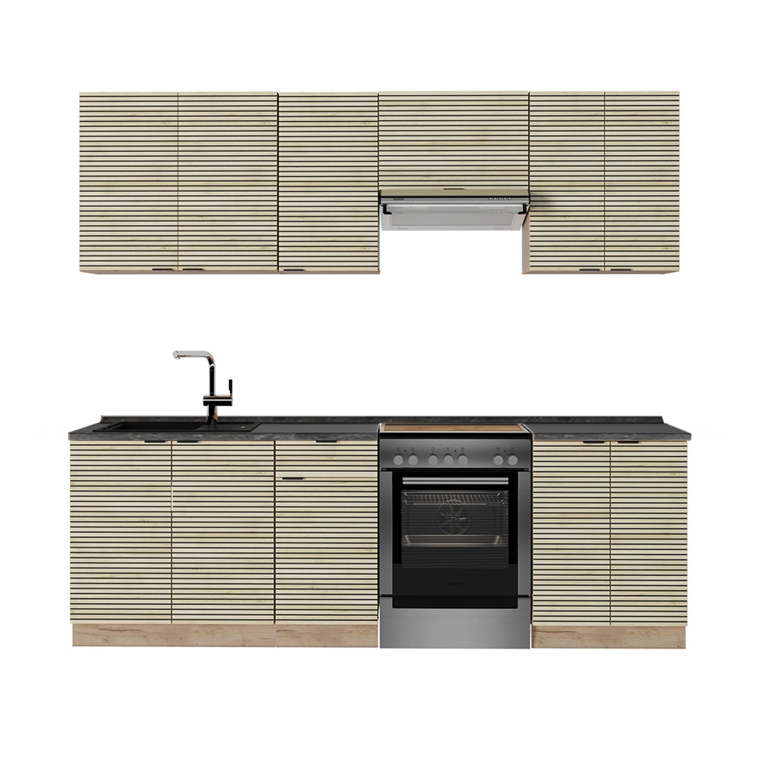 Vicco Fame-Line Küchenzeile Eiche Paneel/Goldkraft Eiche 240 cm AP Anthrazi günstig online kaufen