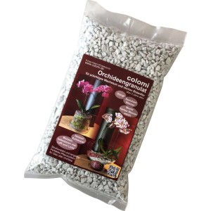 Weißes Colomi Orchideengranulat 1 l im transparenten Beutel. Mineralisches Substrat für gesundes Wachstum.