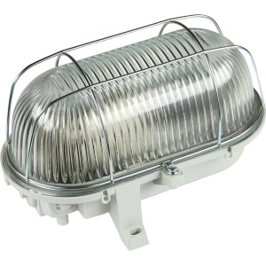 REV Ritter Kellerlampe, 100W, Grau, Kunststoffgehäuse mit Schutzkorb. Ideal für Keller und Feuchträume.