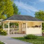 Palmako Pavillon Bianca Set 110, 588x300 cm, weiß lackiert, mit Ecktresen und zwei Wänden. Weekendhaus für Gartenpartys.