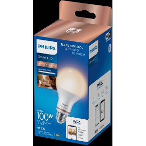Philips Smart LED Lampe E27 100W, dimmbar, warmweiß bis kaltweiß, Einzelpack in Verpackung.
