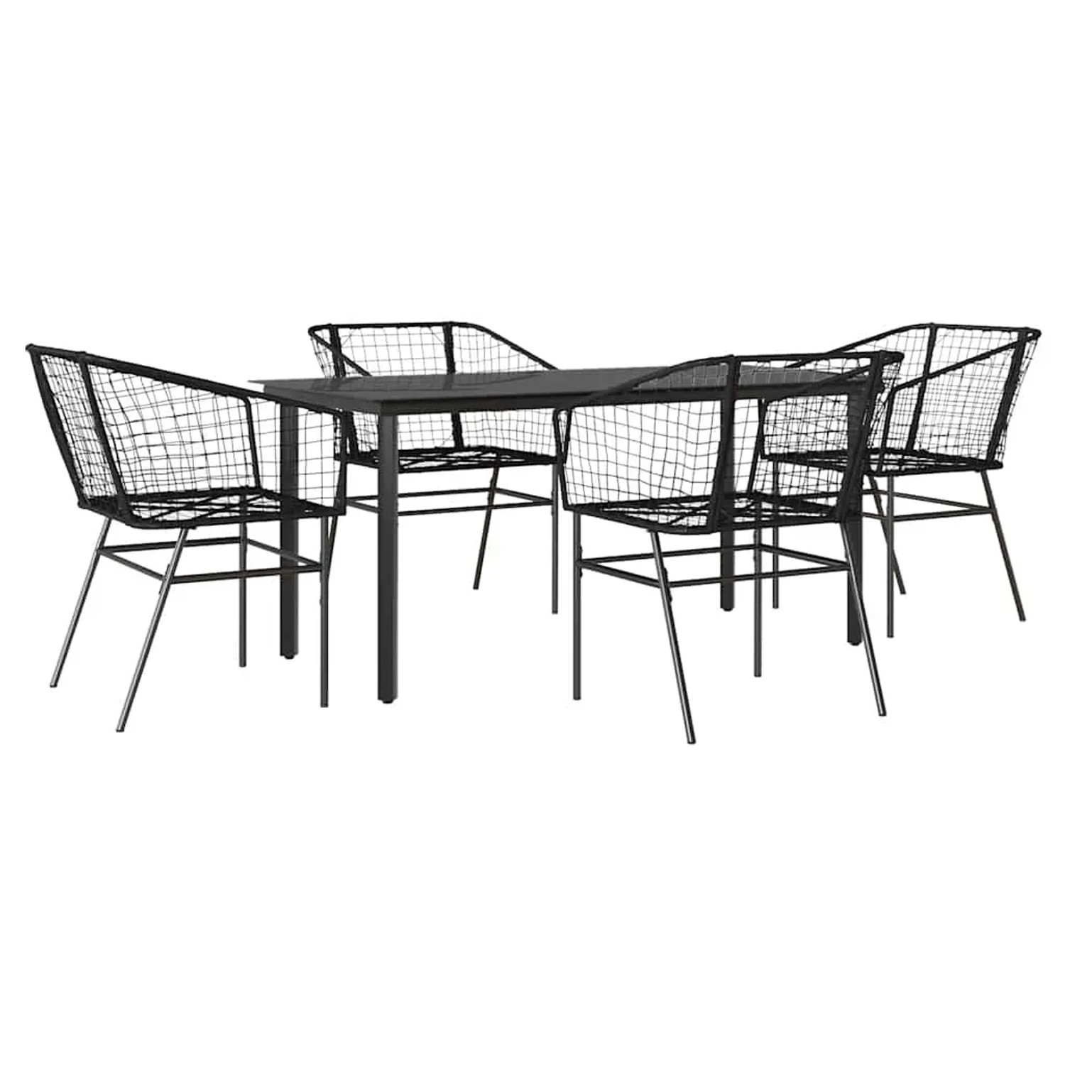 vidaXL 5-Teiliges Garten-Esszimmerset Schwarz Poly Rattan Glas 3334586