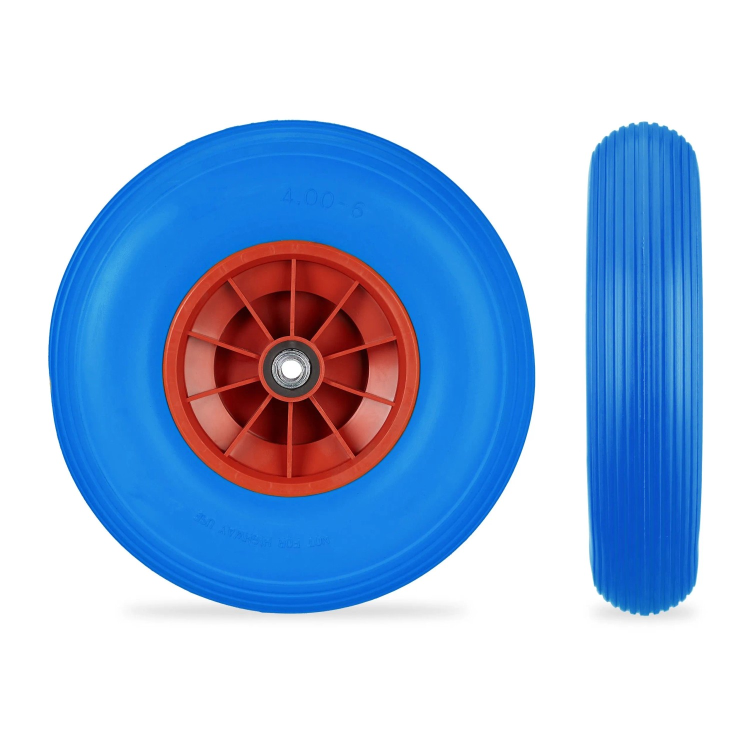 Relaxdays Schubkarrenrad 4.00-6 Vollgummi Blau Rot Pannensicher 33 cm x 9 cm 1,4 kg