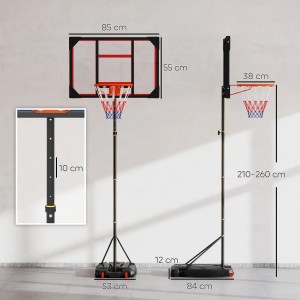 AIYAPLAY Basketballkorb für Kinder, rot, höhenverstellbar (210-260cm) mit Stahlrahmen und Kunststoffbasis.