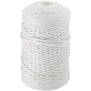 Weiße Bindschnur, 3 mm Durchmesser, 150 m Länge, aufgerollt.