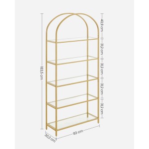 Vasagle Bücherregal mit 5 Glasablagen und goldenem Metallrahmen, 183,5 cm hoch.