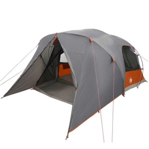 vidaXL Dome Zelt für 4 Personen in Grau-Orange, aufgebaut mit offenem Eingang. Ideal für Camping & Outdoor.