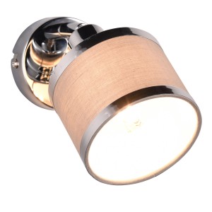 Trio Spot Arosa Chrom, 1-flammig, mit grauem Stoffschirm. Moderner Wandspot für Wohnräume.