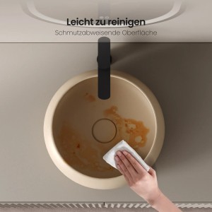 Emke Aufsatzwaschbecken, mattbeige, wird gereinigt. Keramikwaschbecken für Bad & Gäste-WC.